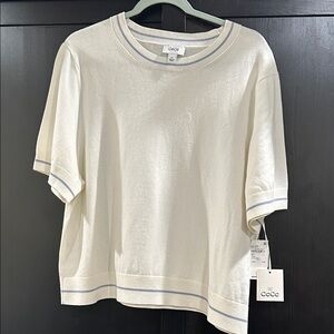 🆕 CeCe Ivory Top with Blue Accents